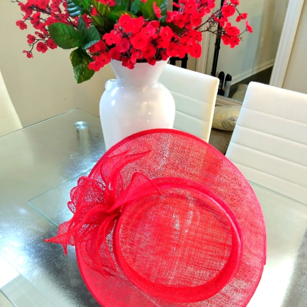 Vibrant Red Floral Fascinator Hat